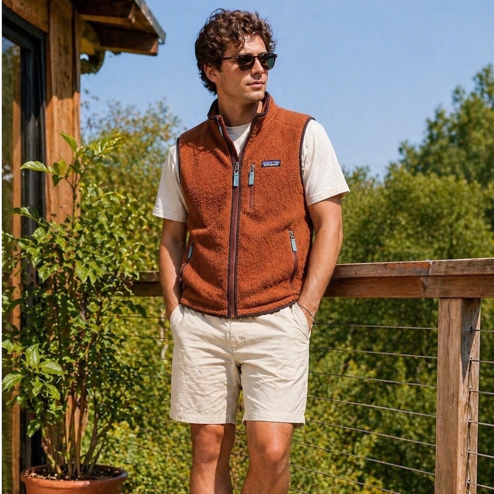 Patagonia Retro Pile Fleece Vest Rust Orange Full Zip Outdoor Layer Small - Picture 3 of 8